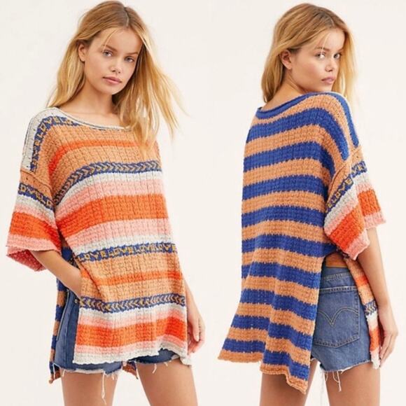Free People Hidden Love Sweater Size Large Chunky Knit Oversized Boho Tunic Top - Picture 1 of 11